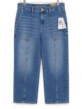 Michael Kors Carmen Wide Leg Jeans Super High Rise Medium Wash Blue QS6909SGZB 6